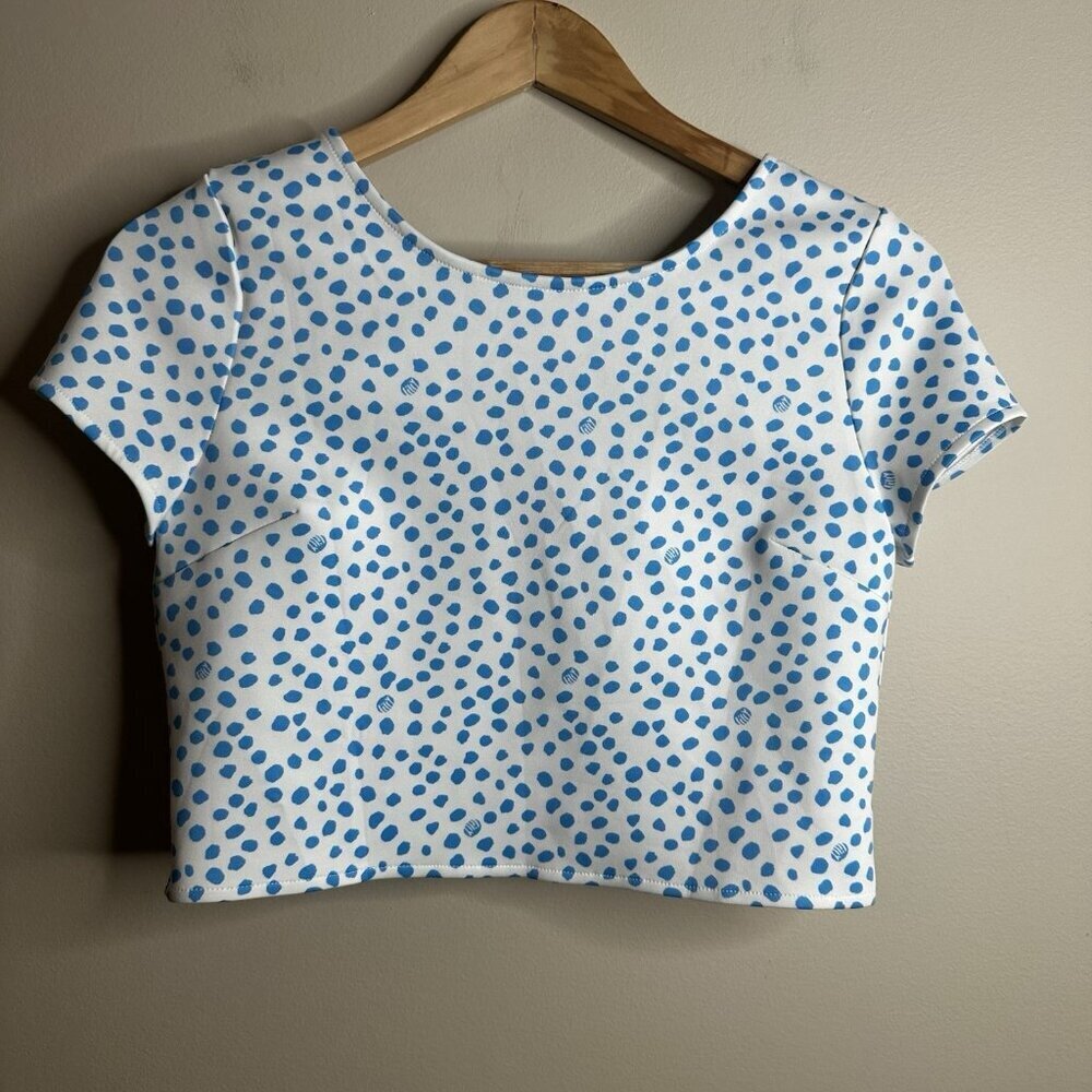 Lilly Pulitzer, New, Thelma White‎ Blue Dot Short Sleeve Cut-Out Top Girl's 16